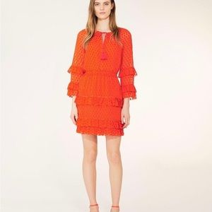 $295 NWT Samba Red-Orange Tory Burch Tiered Skirt